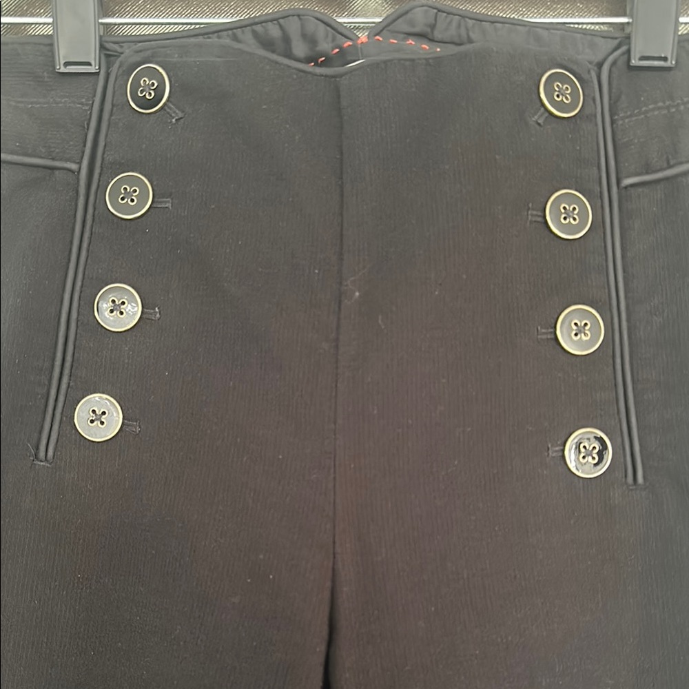 elevenses Black High-Rise Wide-Leg Sailor Pants with Button Detail. - Picture 2 of 9